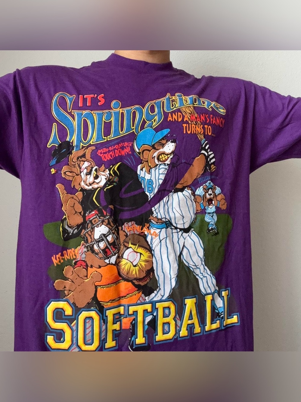 Vintage 1993 Signal Artwear Softball AOP Graphics Purple Single Stitched Tee